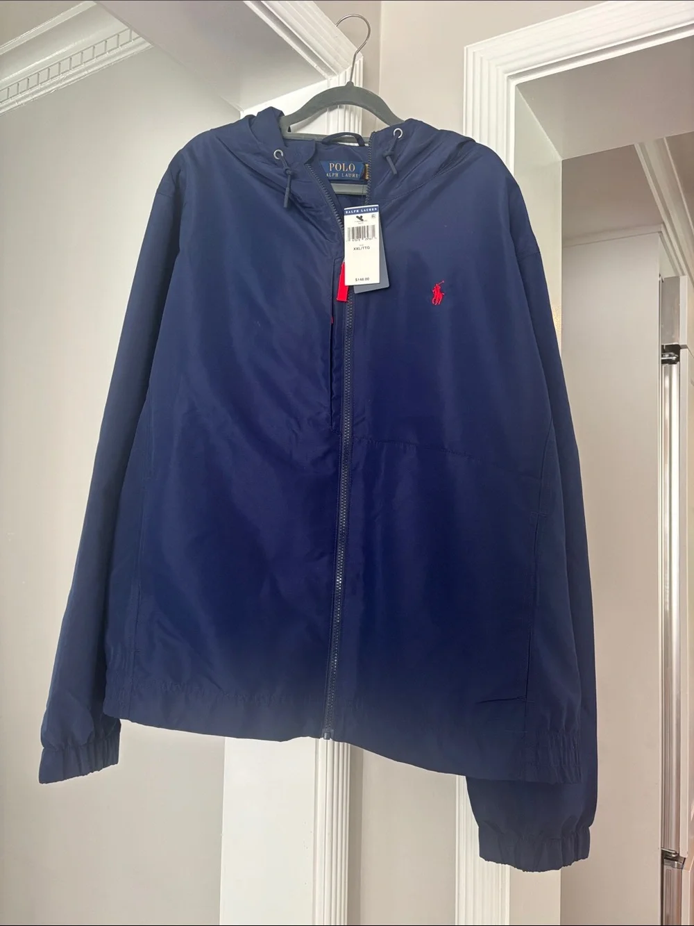 Polo by Ralph Lauren Navy Hooded Windbreaker with Red Polo Pony XXL - NWT